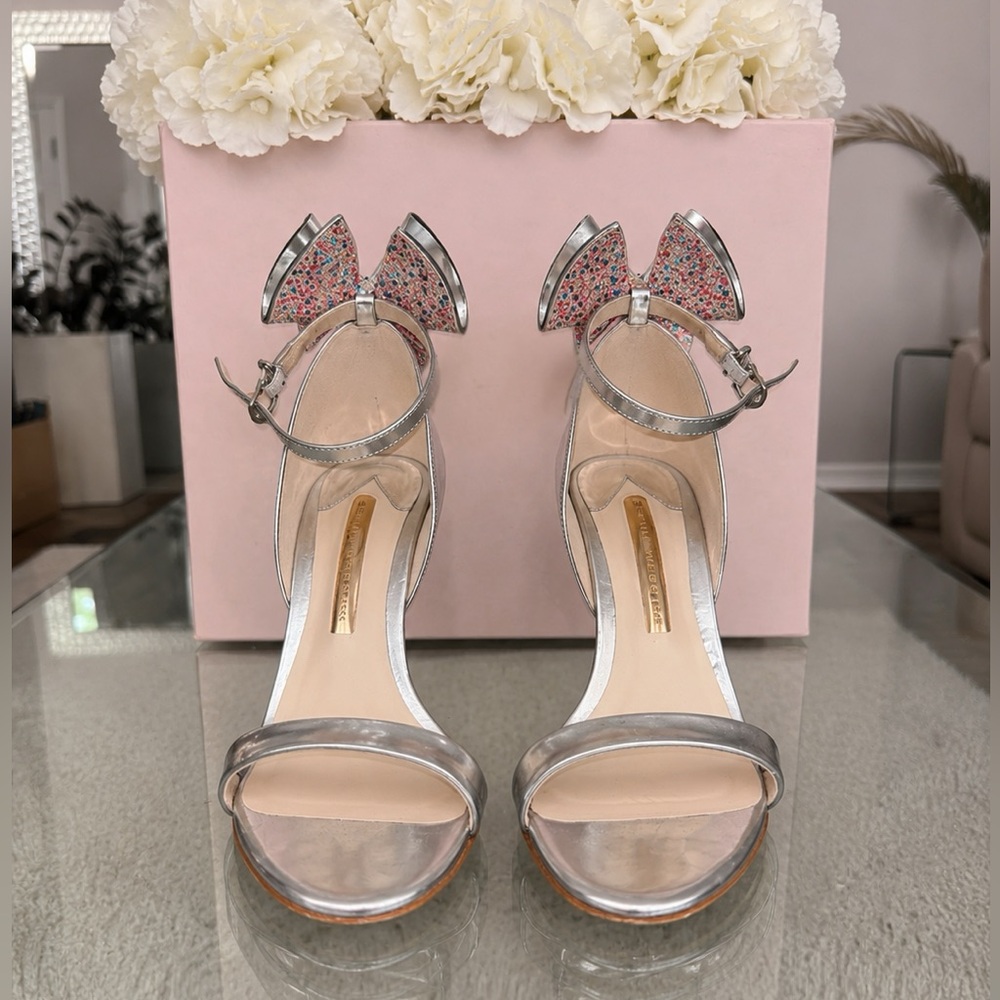 Sophia Webster Maya Silver Bow-Accent Ankle Strap Sandals - Silver - Picture 2 of 14